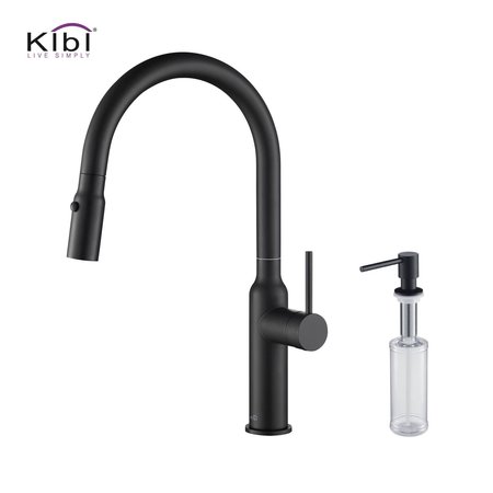 KIBI Hilo Single Handle Pull Down Kitchen Sink Faucet with Soap Dispenser C-KKF2008MB-KSD100MB